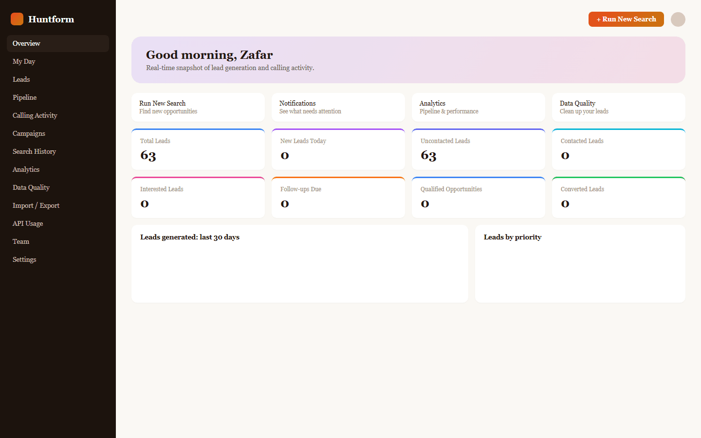 Huntform, live site screenshot